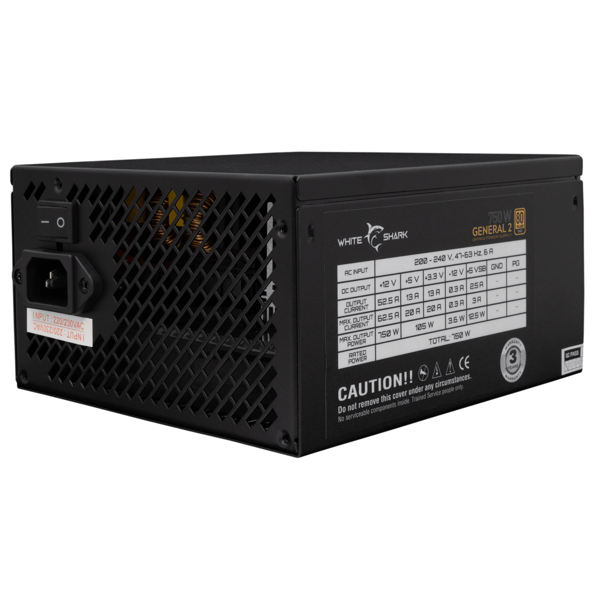 Power Supply, White Shark GPSU-750W GENERAL-2, 750W, 80 Plus Gold, Black	