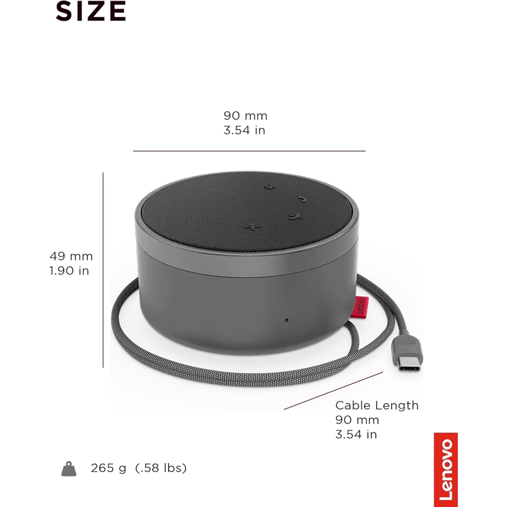 საკონფერენციო დინამიკი Lenovo GXD1C82051 Go, USB-C, USB-A, Conference Speaker, Storm Grey