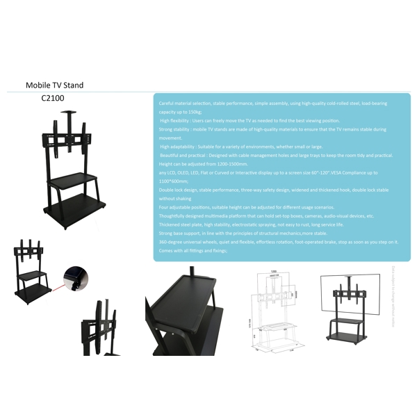 ტელევიზორის საკიდი Allscreen C2100, 60"-120", TV Mount With Roller, Black