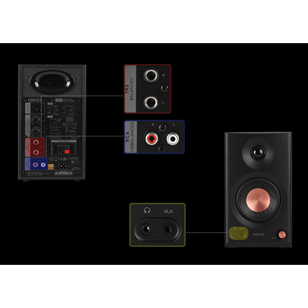 Powered Studio Monitor Speakers, Edifier MR3, 36W, TRS, RCA, AUX, Bluetooth, Black