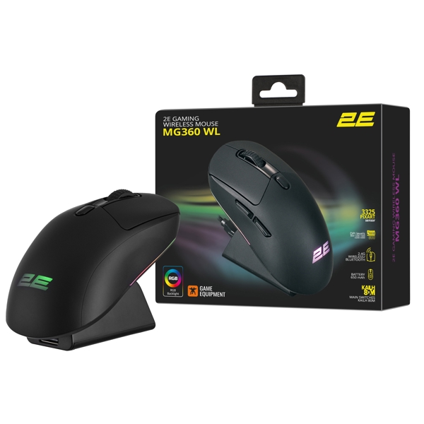 მაუსი 2E 2E-MG360UB-WL, Wireless, RGB , 2.4G, Bluetooth, USB, Gaming Mouse, Black