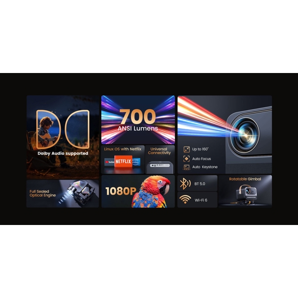 პროექტორი Yaber U12 Home Cinema, LCD Projector, FHD 1920x1080, 700lm, Black