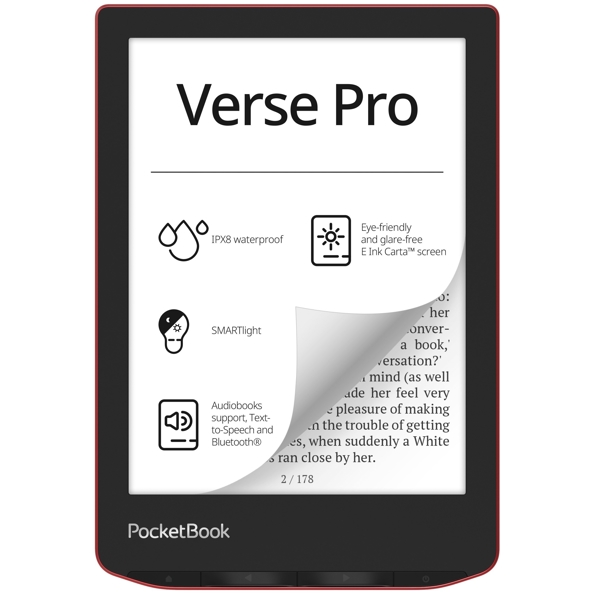 E-Book Reader PocketBook PB634-3-CIS 634 Verse Pro, 6",  512MB, 16GB, Wi-Fi, Bluetooth, Passion Red