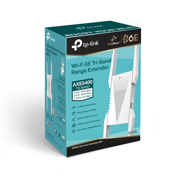 Wi-Fi სიგნალის გამაძლიერებელი TP-Link RE815XE AXE5400, 2402Mbps, Mesh Wi-Fi 6E Range Extender, White