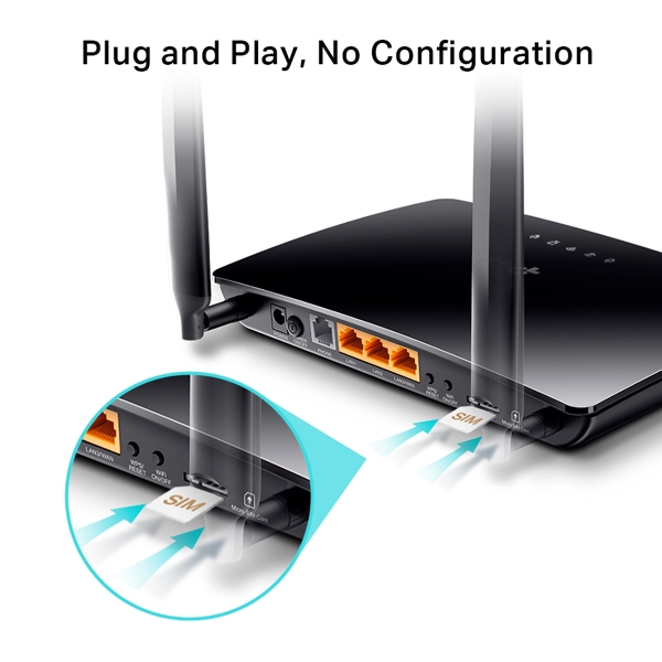 როუტერი TP-Link TL-MR6500v N300, 300Mbps, 4G LTE Telephony WiFi Router, Black