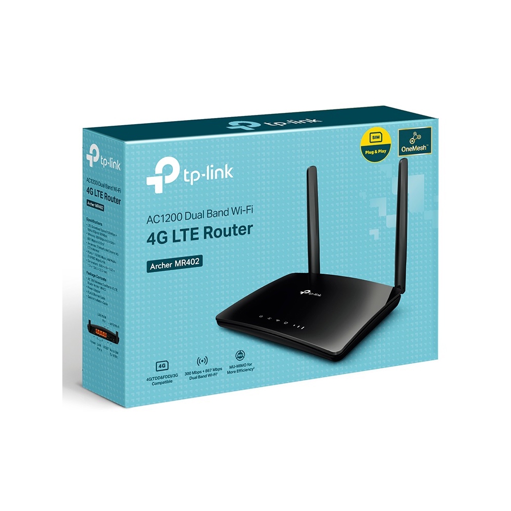 როუტერი TP-Link Archer MR402 AC1200, 867Mbps, Wireless Dual Band 4G LTE Router, Black
