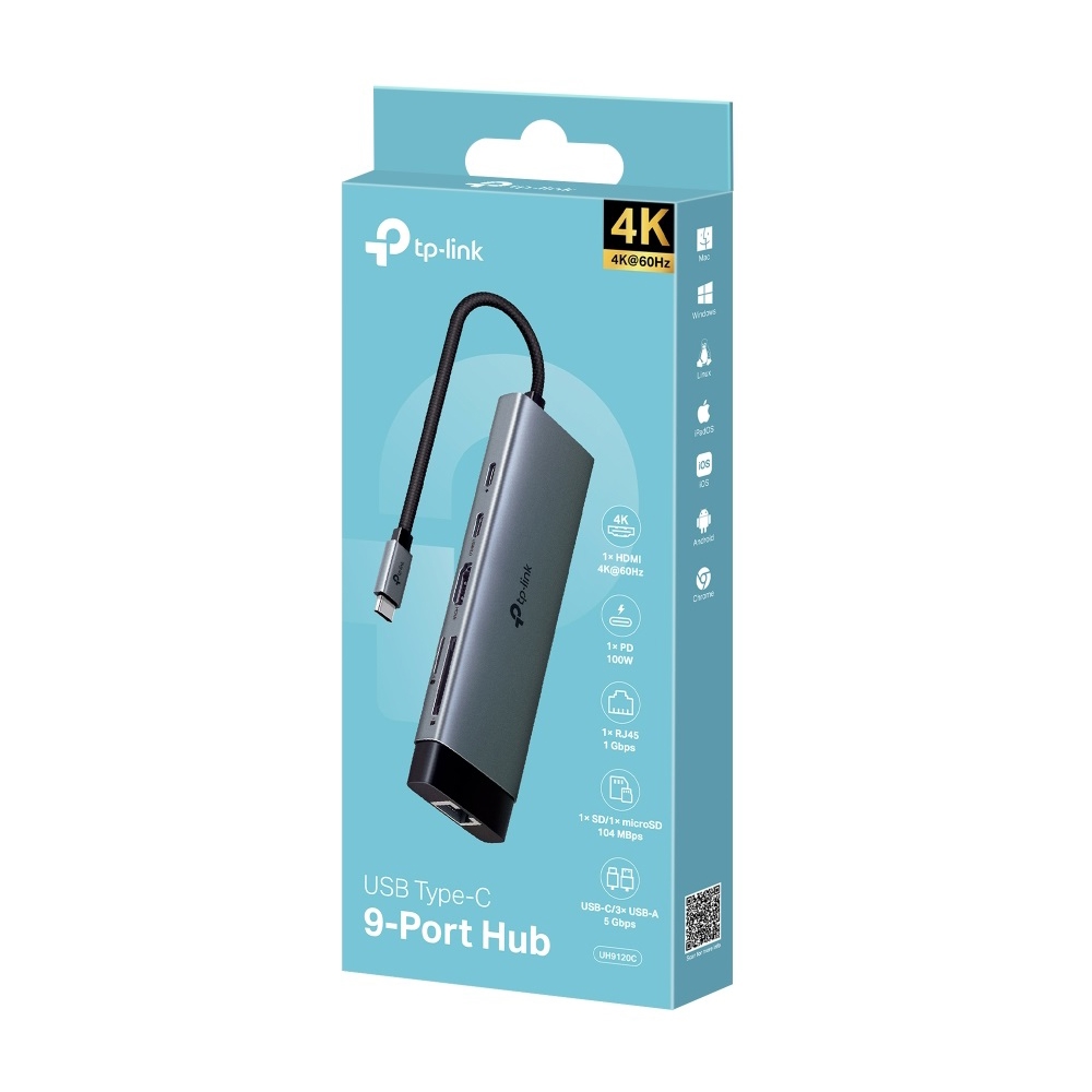 USB-C ჰაბი TP-Link UH9120C, 9-in-1, USB, Type-C, HDMI, PD, SD, microSD, HUB, Grey
