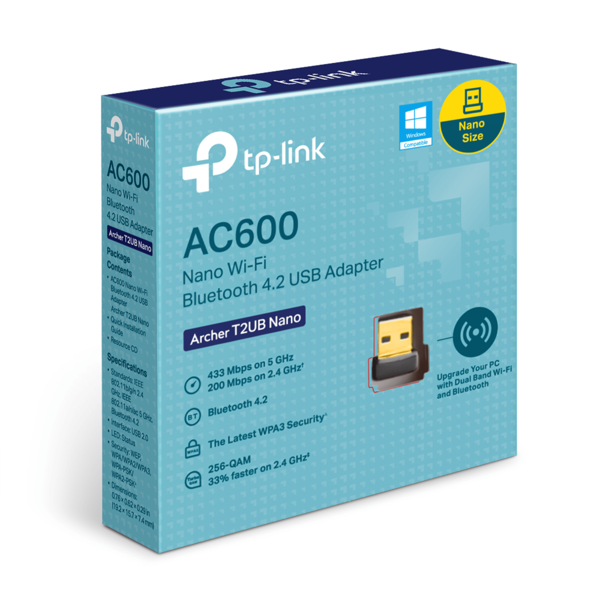Wi-Fi Bluetooth 4.2 USB Adapter TP-Link Archer T2UB Nano, Black