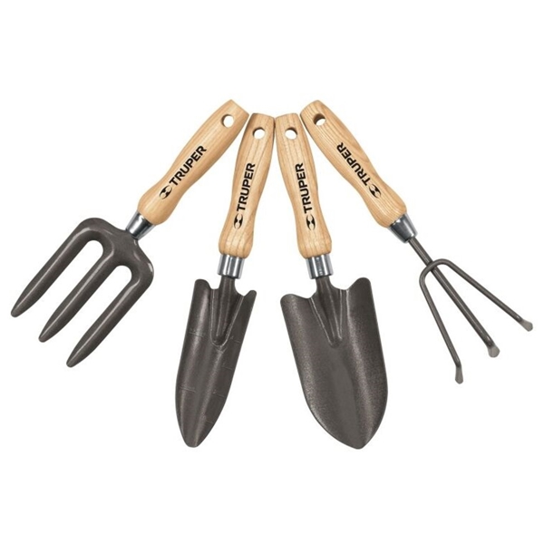 ბაღის ხელსაწყოების ნაკრები Truper JJ-4, 4Pcs, Garden Tool Set, Gray/Wood