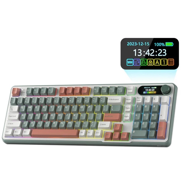 კლავიატურა Royal Kludge RK S98 RGB Mechanical Keyboard, Chartreuse switch, Smart Display, Hot Swappable, Type-C wired, Bluetooth 5.0, 2.4GHz, Camping