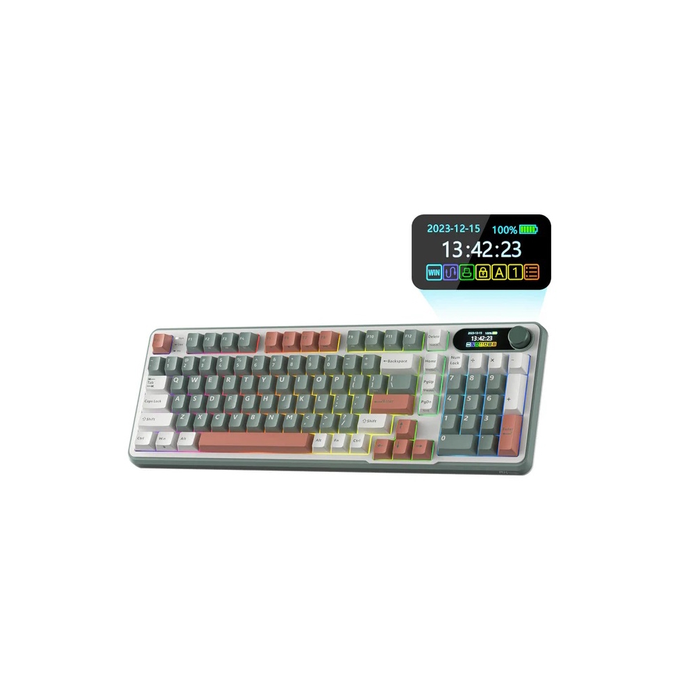 კლავიატურა Royal Kludge RKS98 RGB Mechanical Keyboard, Chartreuse switch, Smart Display, Hot Swappable, Type-C wired, Bluetooth 5.0, 2.4GHz, Camping