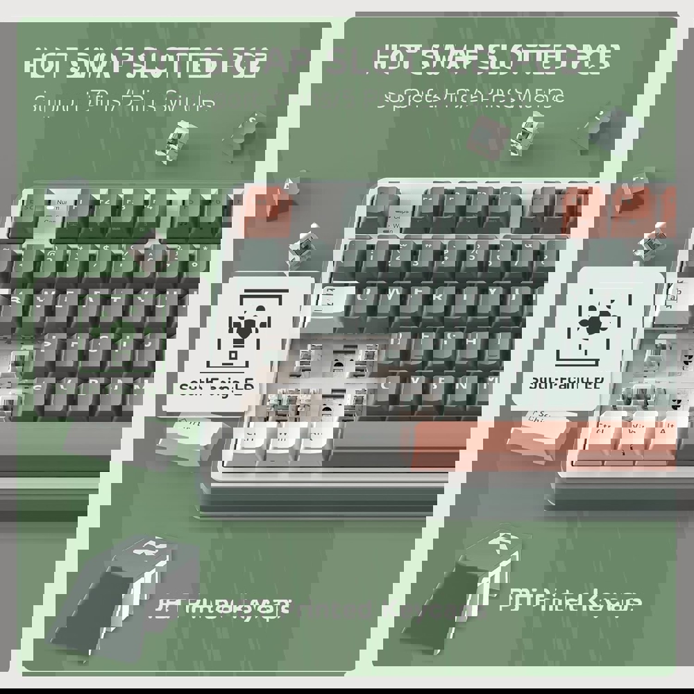 კლავიატურა Royal Kludge RKS98 RGB Mechanical Keyboard, Chartreuse switch, Smart Display, Hot Swappable, Type-C wired, Bluetooth 5.0, 2.4GHz, Camping