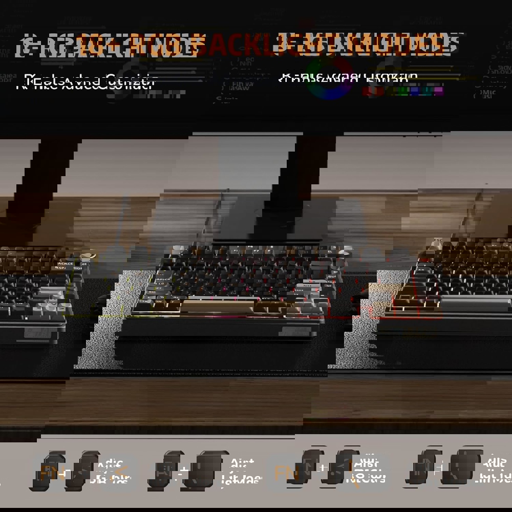 კლავიატურა Royal Kludge RKR75 RGB Mechanical Keyboard, Brown switch, Hot Swappable, Type-C wired, Phantom