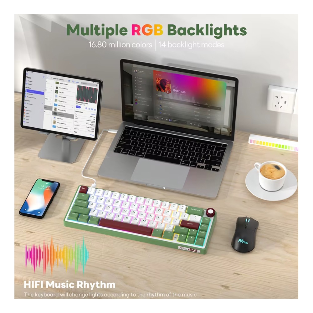 Mechanical Keyboard Royal Kludge RK R65 RGB, Chartreuse switch, Hot Swappable, Type-C wired, Green sand