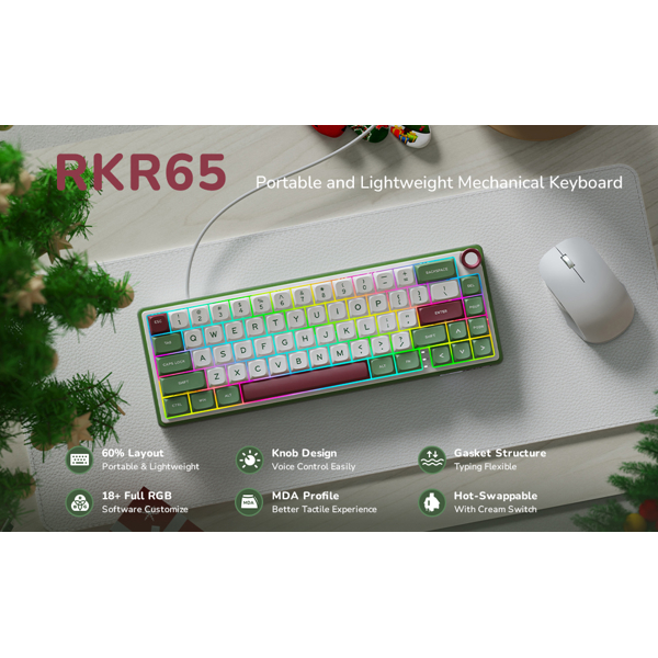 Mechanical Keyboard Royal Kludge RK R65 RGB, Brown switch, Hot Swappable, Type-C wired, Green sand