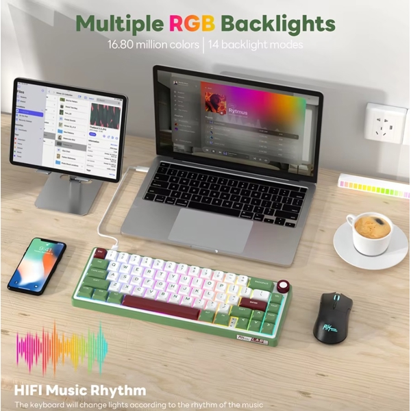 Mechanical Keyboard Royal Kludge RK R65 RGB, Brown switch, Hot Swappable, Type-C wired, Green sand