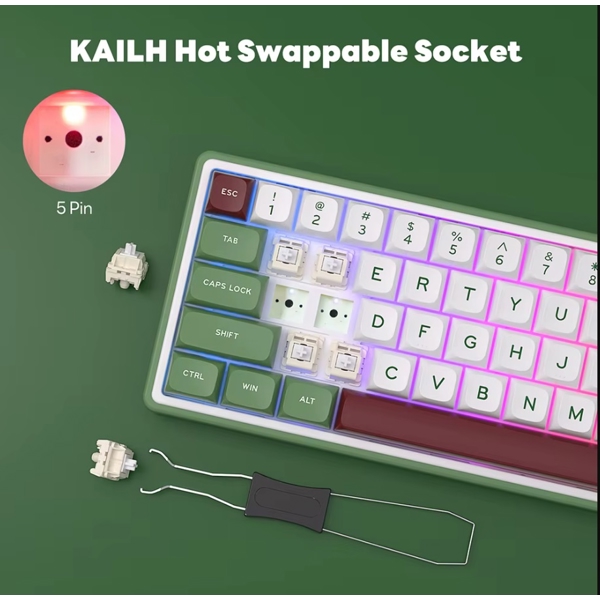 Mechanical Keyboard Royal Kludge RK R65 RGB, Brown switch, Hot Swappable, Type-C wired, Green sand