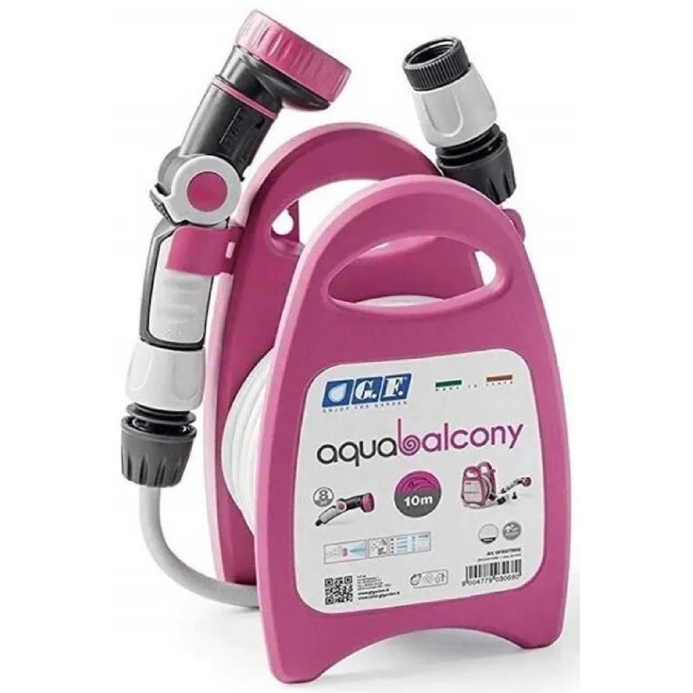 კოჭა სარწყავი მილით და აქსესუარებით GF GF80265852 Pink Aquabalcony, 10m, Reel With Hose, Pink