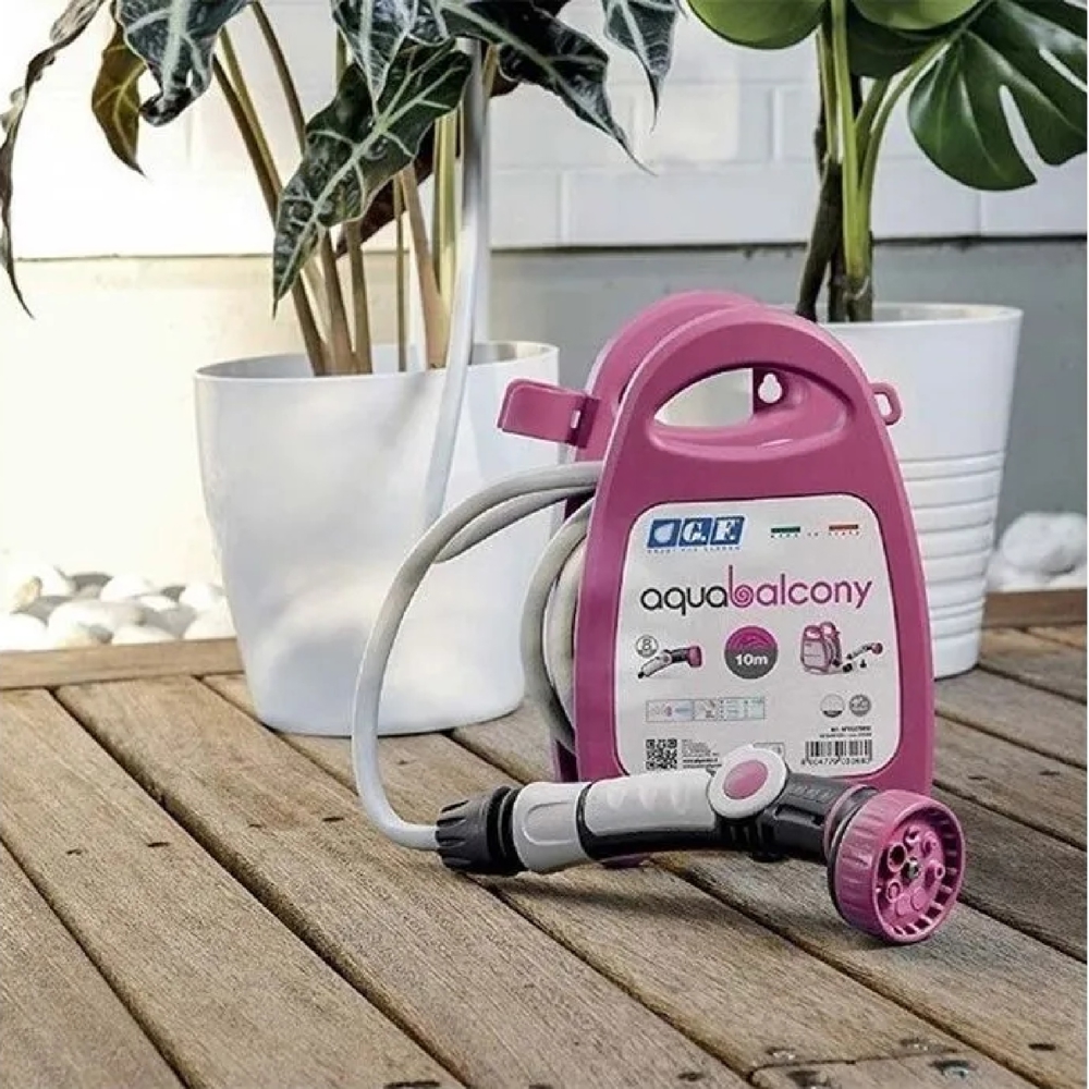 კოჭა სარწყავი მილით და აქსესუარებით GF GF80265852 Pink Aquabalcony, 10m, Reel With Hose, Pink
