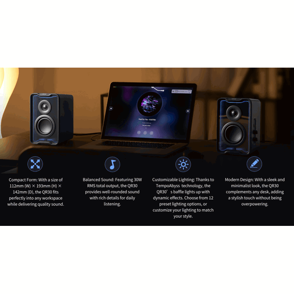 Desktop Active Speaker Edifier QR30, 30W, 3.5mm, USB-A, Bluetooth, Black