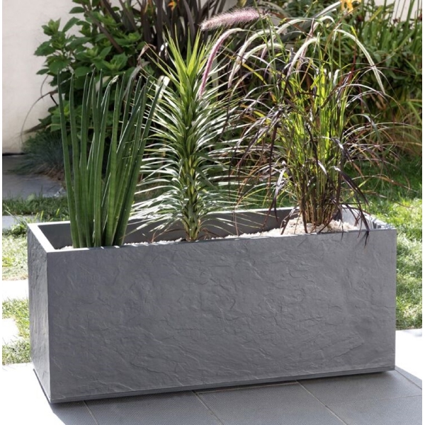 Flower Pot EDA Plastiques JARDINIERE VOLCANIA DECOR PIERRE, 98L, Grey