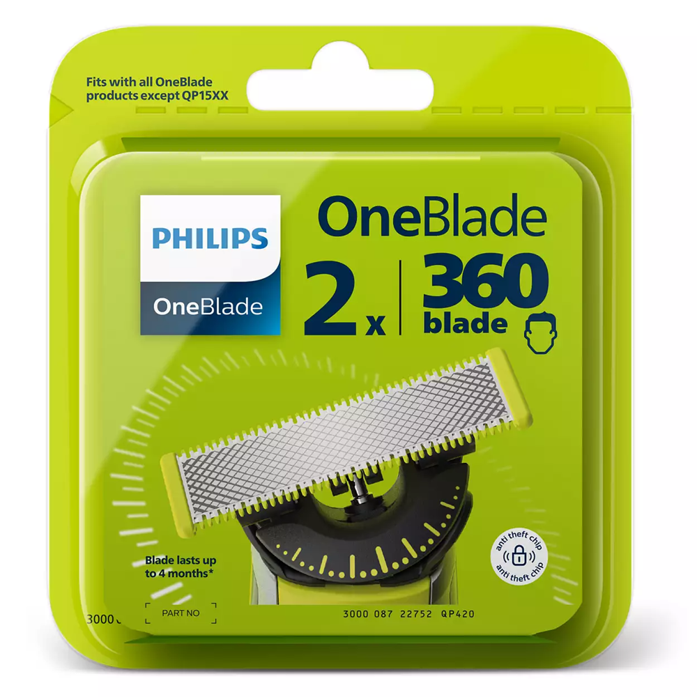 Replacement blades Philips QP420/50 OneBlade 360, Black/Green