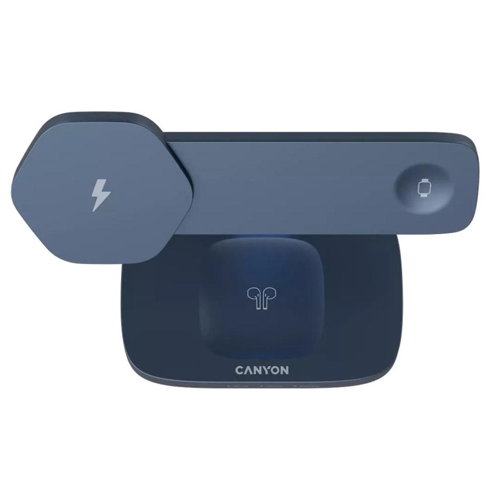 უსადენო დამტენი Canyon CNS-WCS310DGBL, 24W, Wireless Charger, Dark Grey/Blue