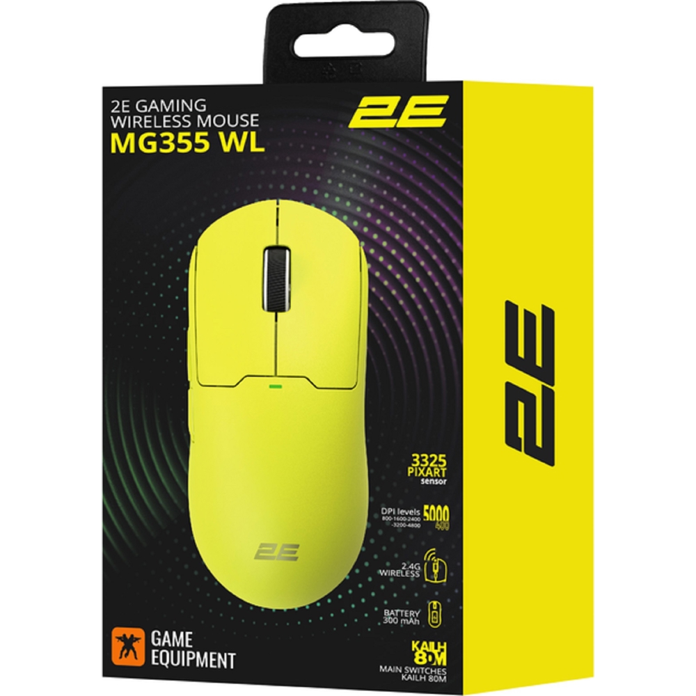 მაუსი 2E 2E-MG355UYW-WL MG355 WL, Wireless, USB-A, Gaming Mouse, Yellow