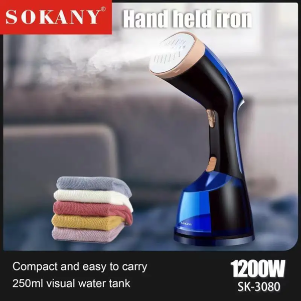 ორთქლის უთო Sokany SK-3080, 1200W, 250ML, Steam Iron, Black/Blue