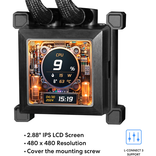 Liquid Cooling Lian Li G89.GHSLCD36SB.00 Hydroshift LCD AIO, 120mm, 3200RPM, Black