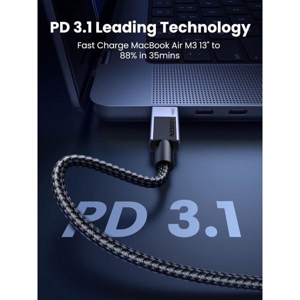 UGREEN L513 (45068), 240W, Type-C to Type-C PD Fast Charging Cable, 2m, Space Gray