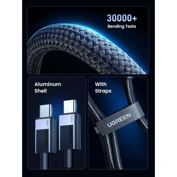 UGREEN L513 (45068), 240W, Type-C to Type-C PD Fast Charging Cable, 2m, Space Gray