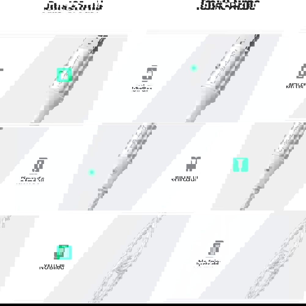 USB კაბელი UGREEN US288 (60133), USB-A 2.0 to Type-C Cable Nickel Plating Aluminum Braid, 2m, White