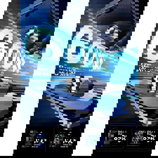 USB კაბელი UGREEN US261 (50150), 60W, Type-C To Type-C PD Fast Charging Cable 3A Max, 1M, Grey