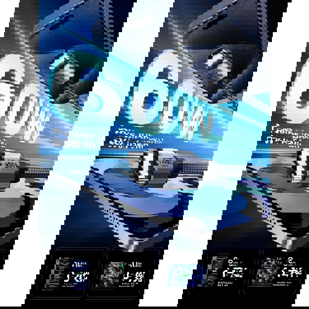 Type-C To Type-C PD Fast Charging Cable 3A Max UGREEN US261 (50150), 60W, 1M, Grey