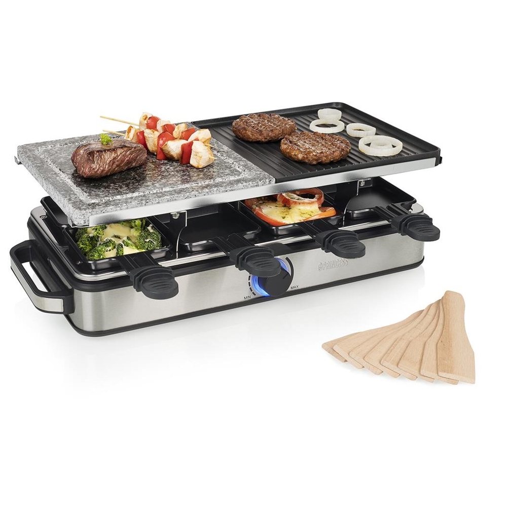 გრილი Princess 162635, 1400W, Raclette 8 Stone and Grill Deluxe, Silver