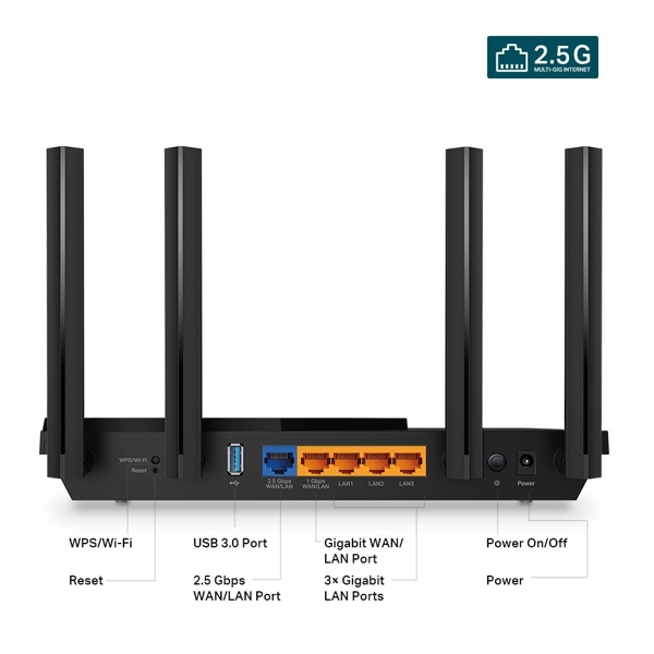 Multi-Gigabit Wi-Fi 6 Router TP-Link Archer AX55 Pro AX3000, 2402Mbps, Black