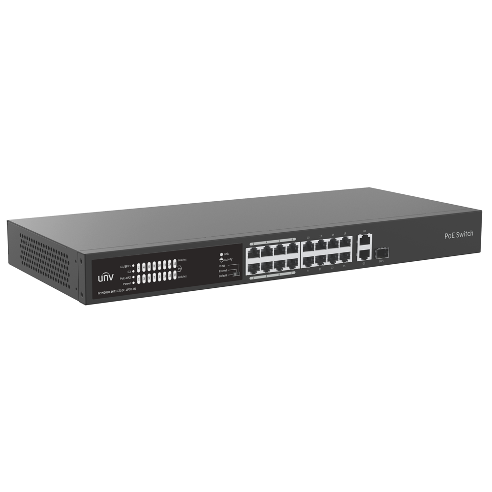 Switch Uniview NSW2020-16T1GT1GC-LPOE-IN, 16-Port, PoE, Black