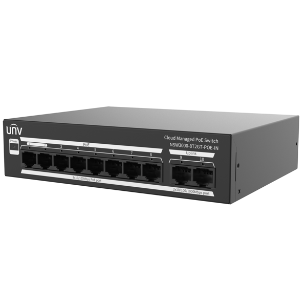 Switch Uniview NSW3000-8T2GT-POE-IN, 8-Port, PoE, Black