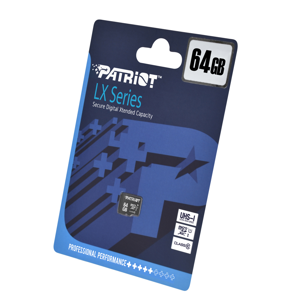 Memory Card Patriot PSF64GMCSDXC10 LX Series, 64GB, microSDXC, C10, UHS-I, Black