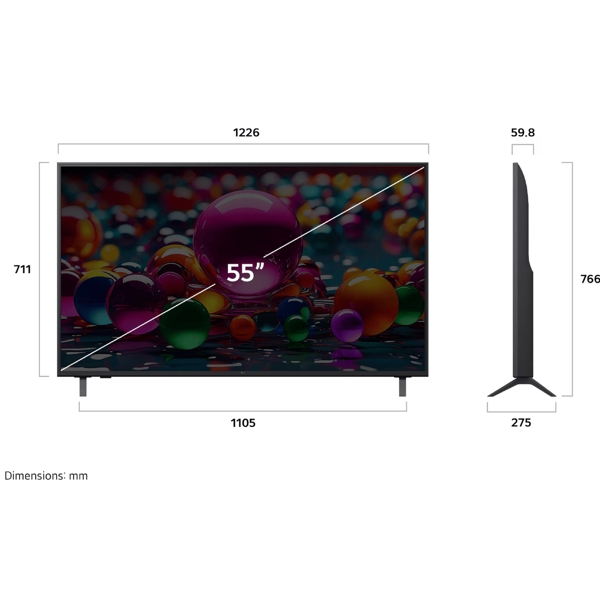 ტელევიზორი LG 55UA75009LA.AMCN, 55", 4K UHD, Smart TV, USB, HDMI, BT, WIFI, Black