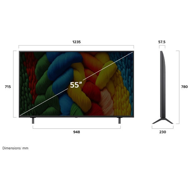 TV LG 55NANO80A6B.AMCN 4K NanoCell, 55", 4K UHD, Smart TV, USB, HDMI, BT, WIFI, Black