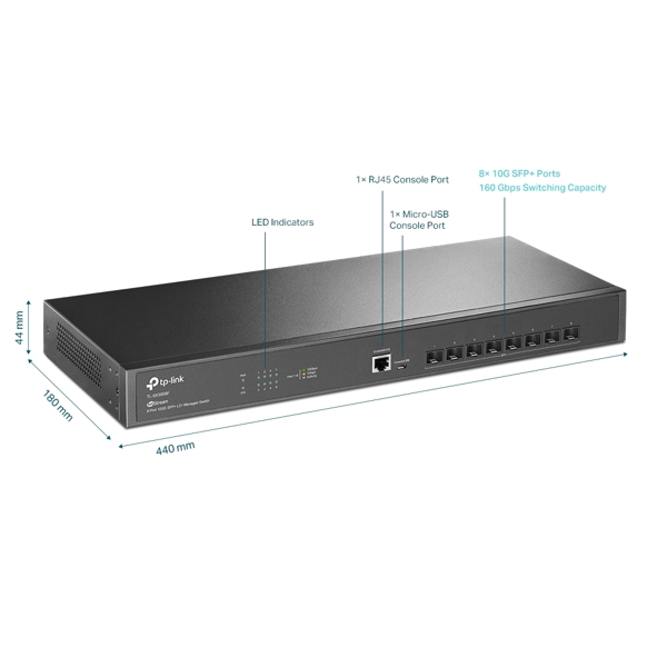 Switch TP-LINK TL-SX3008F JetStream, 8-Port, Black