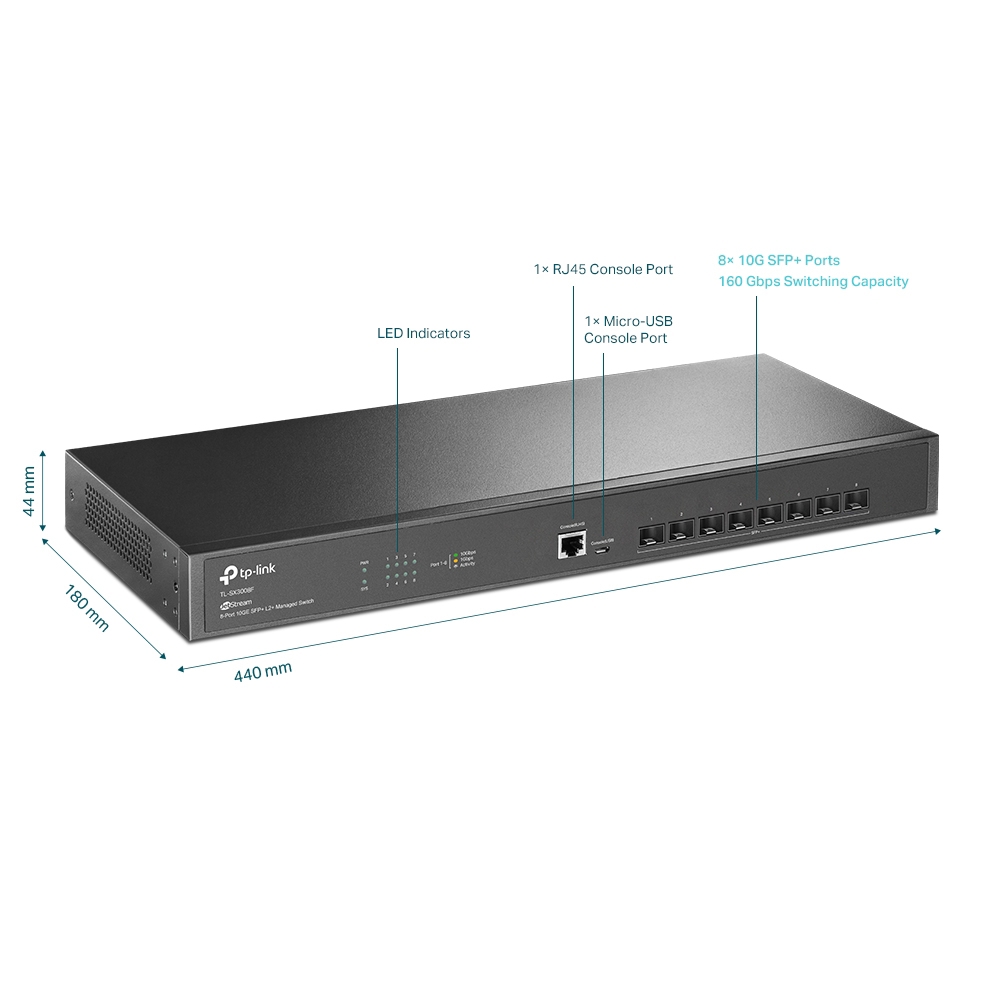 სვიჩი TP-LINK TL-SX3008F JetStream, 8-Port, Switch, Black