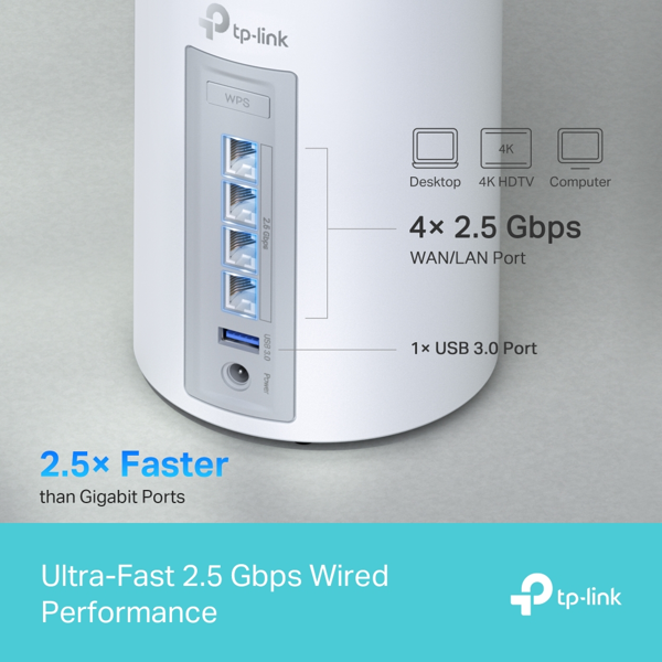 როუტერი TP-Link Deco BE65(1-pack), 5760Mbps, Home Mesh WiFi 7 System, White