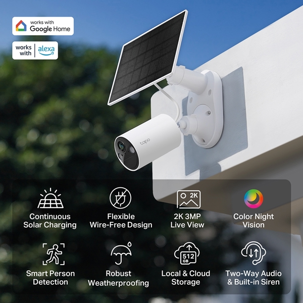 ვიდეო სათვალთვალო კამერა TP-Link Tapo C410 KIT, 3MP, Solar-Powered Security Camera Kit, White