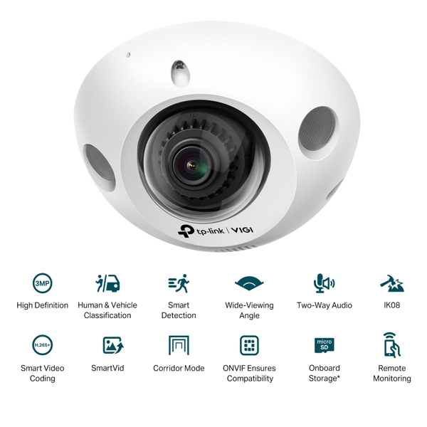 ვიდეო სათვალთვალო კამერა TP-Link VIGI C230I Mini(2.8mm), 3MP, IR Mini Dome Network Camera, White