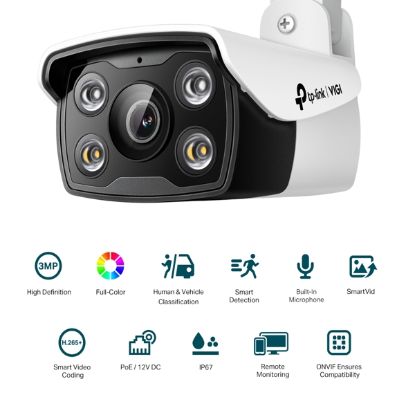 ვიდეო სათვალთვალო კამერა TP-Link VIGI C330(4mm), 3MP, Full-Color Bullet Network Camera, White