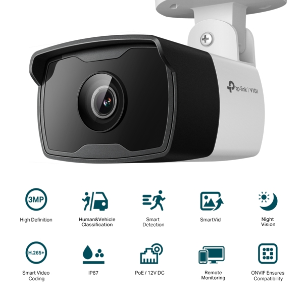 ვიდეო სათვალთვალო კამერა TP-Link VIGI C330I(4mm), 3MP, IR Bullet Network Camera, White