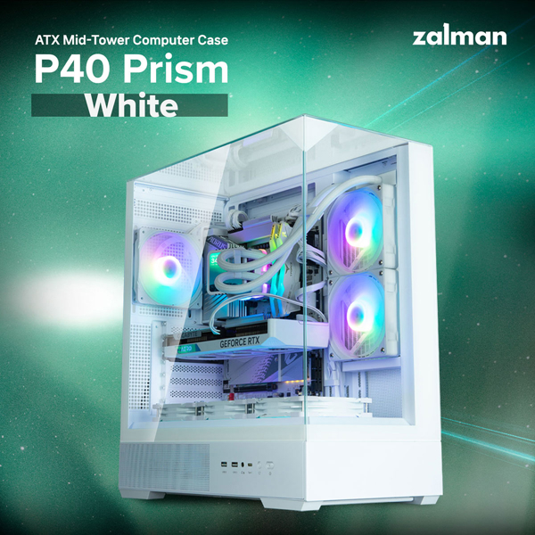 Computer Case Zalman P40 Prism, MidT, ATX, mATX, Mini-ITX, USB Type-C, USB, HD Audio, White